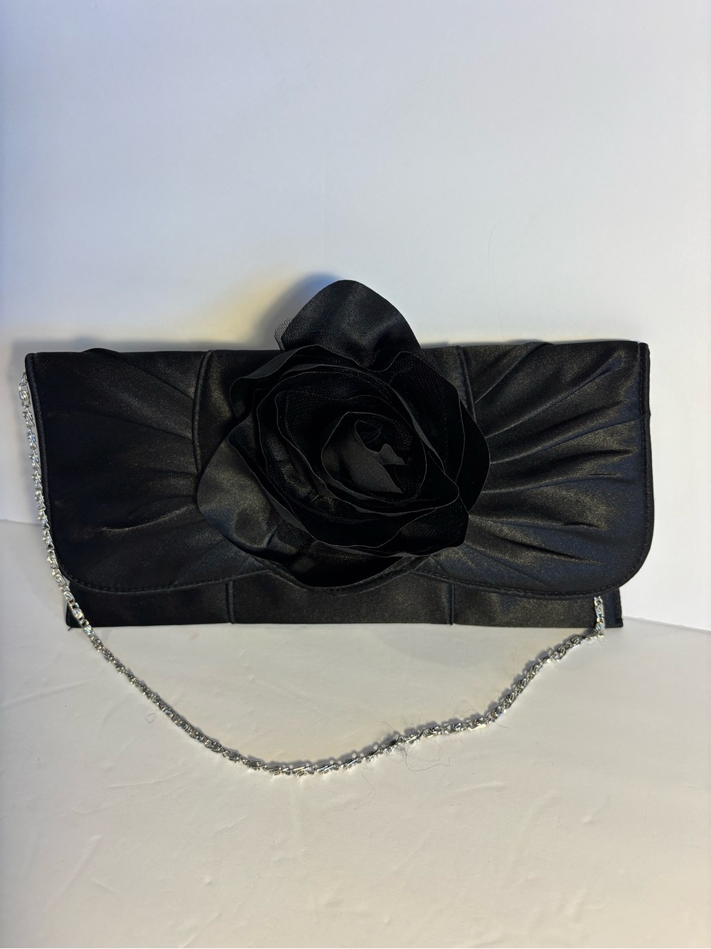 Lulu Townsend Vintage Style Black Satin Evening Bag Wedding,Cocktail, or Parties